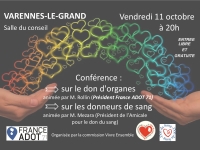 Pour tout savoir sur le don d'organes - Une conférence organisée à Varennes le Grand le 11 octobre 