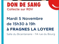 Collecte de sang le 5 novembre à Fragnes-La Loyère 