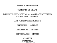 Concours de belote le 16 novembre à Varennes le Grand 