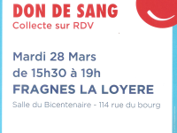 Collecte de sang le 28 mars à FRAGNES-LA LOYÈRE