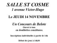 Jeudi 14 novembre : Concours de belote quartier Saint-Cosme à Chalon