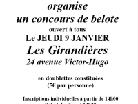 Jeudi 9 Janvier : Concours de belote organisé par le comité de quartier St Cosme/Bellevue