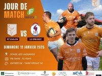 Dimanche 19 janvier à 15 heures 15 , 14ème journée de Fédérale 2 : Chalon RTC – COC le Creusot, venez encourager les rugbymans chalonnais dans un derby qui s’annonce chaud bouillant !