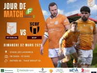 Dimanche 2 Mars à 15 heures 15, 18ème journée de Fédérale 2 : Chalon RTC – SCUF, venez encourager les rugbymans chalonnais