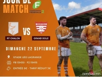 Dimanche 22 septembre à 15 heures 15 en Fédérale 2 : Chalon RTC – Grand Dole, venez encourager les rugbymans chalonnais 