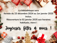 Crissey : Fermeture de la bibliothèque du 23 décembre 2024 au 1er janvier 2025 inclus