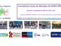 Saint Rémy :Inscriptions  Ecole de musique de l'Harmonie St Rémy/Les Charreaux Samedi 14 septembre à partir de 10h00 à l'espace Pagny