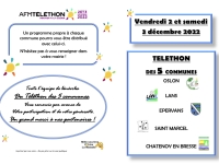 Le Téléthon des 5 communes de Oslon, Lans, Saint-Marcel, Epervans et Chatenoy en Bresse c’est vendredi 02 samedi 03 décembre 