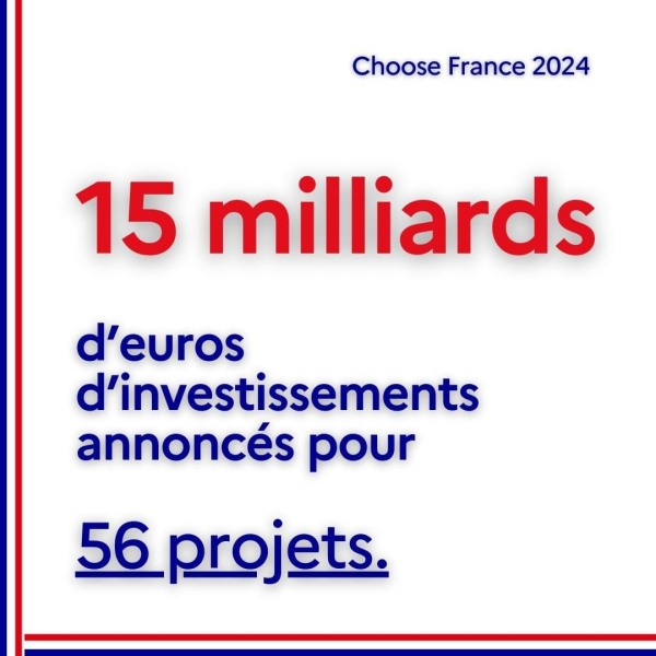 "Choose France" : un montant "record" d'au moins 15 milliards d'euros d'investissements étrangers pour 56 projets