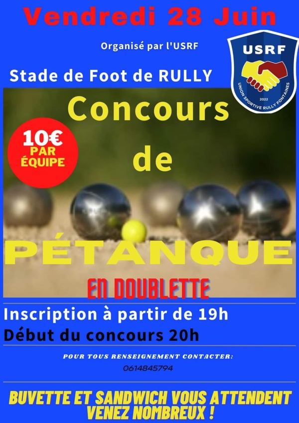 Concours de pétanque en doublette ce 28 juillet à Rully 