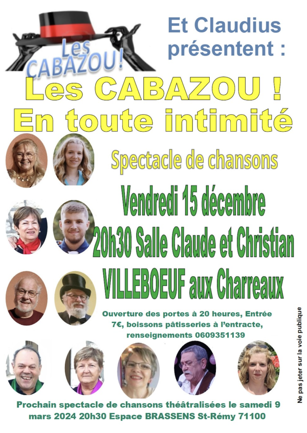 Les Cabazou en spectacle le 15 décembre aux Charreaux 