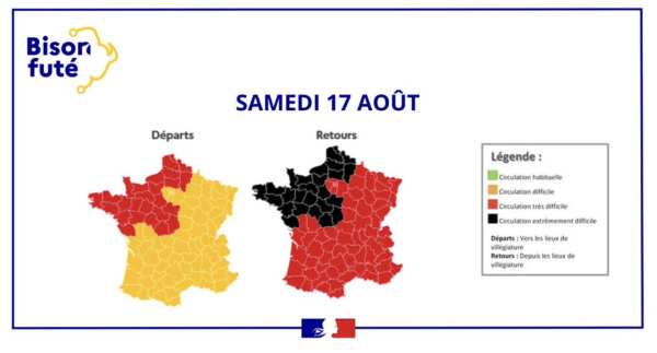 WEEK-END DU 15 AOUT - Bison futé voit noir et rouge sur les routes de France 