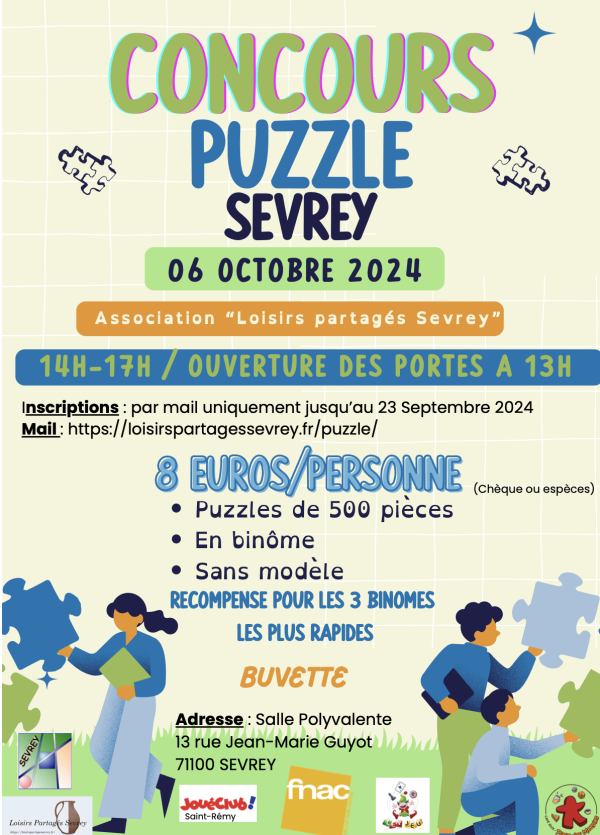 L'association des Loisirs partagés de Sevrey organise un concours de puzzle le dimanche 6 octobre. 