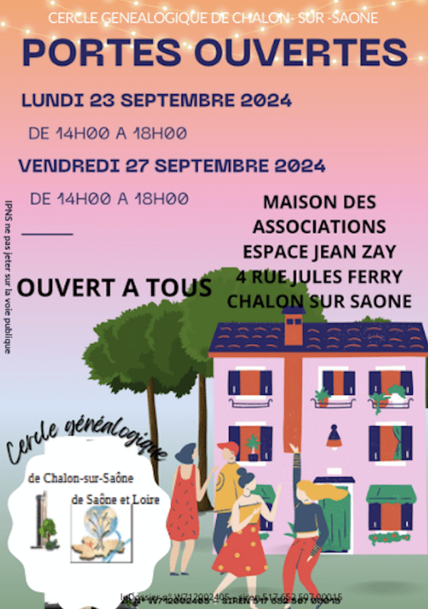 Le Cercle Généalogique de Chalon sur Saône ouvre ses portes les 23 et 27 septembre 