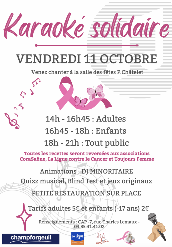 OCTOBRE ROSE - Un Karaoké solidaire organisé à Champforgeuil le 11 octobre 