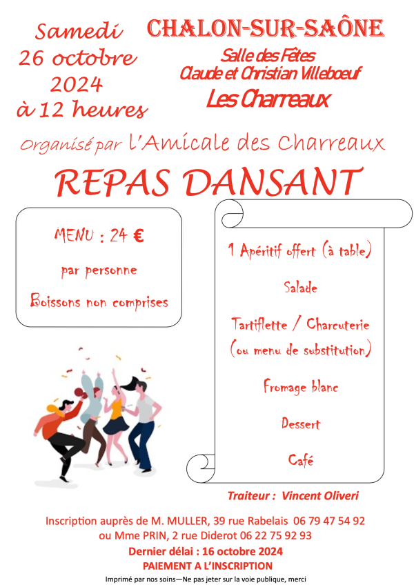 Repas dansant de l'Amicale des Charreaux le samedi 26 octobre 