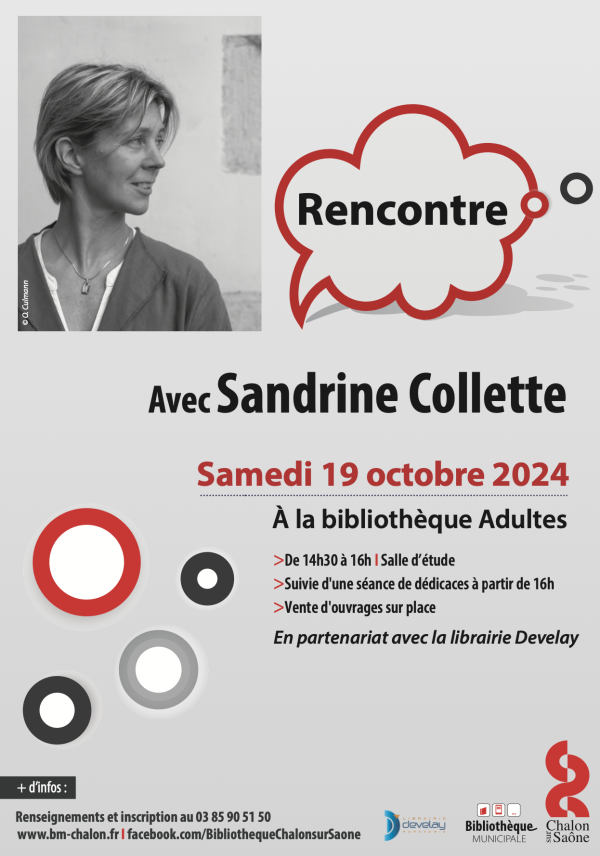 Rencontre avec Sandrine Colette ce samedi à la bibliothèque adultes de Chalon 