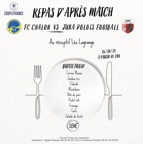 FC CHALON - Inscrivez-vous au repas d'après-match du 26 octobre