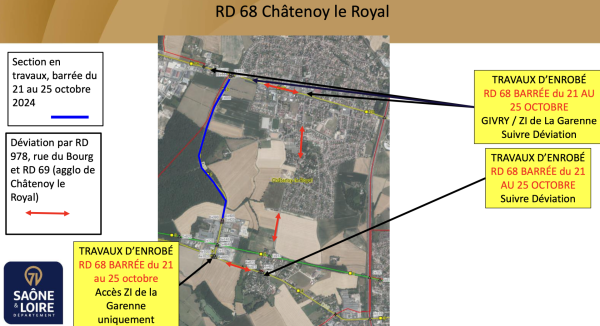 Des perturbations à venir à Châtenoy Le Royal sur la RD 68