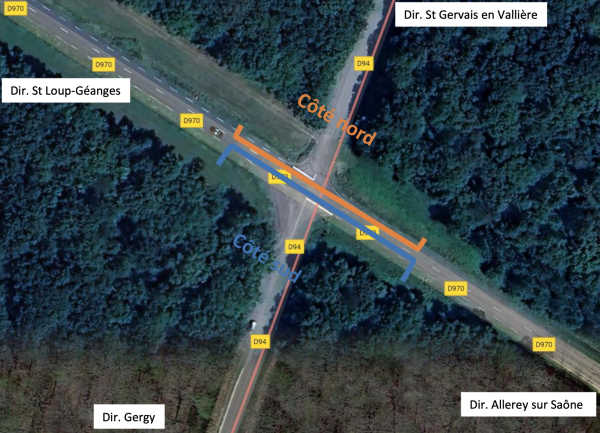 Communes de Allerey-sur-Saône et Saint-Loup-Géanges  - Travaux de sécurisation du carrefour RD970-RD94  - Des itinéraires de substitution mis en place 