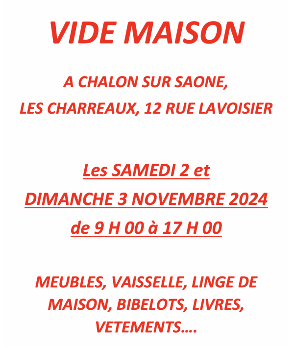 Un vide-maison organisé aux Charreaux ce week-end 