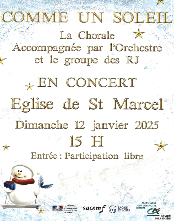 La Chorale "Comme un soleil" vous donne rendez-vous à Saint-Marcel le 12 janvier 