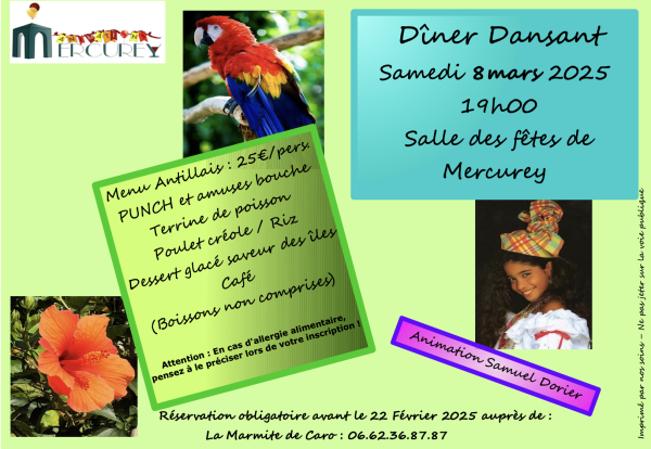 Menu antillais et diner dansant à Mercurey 