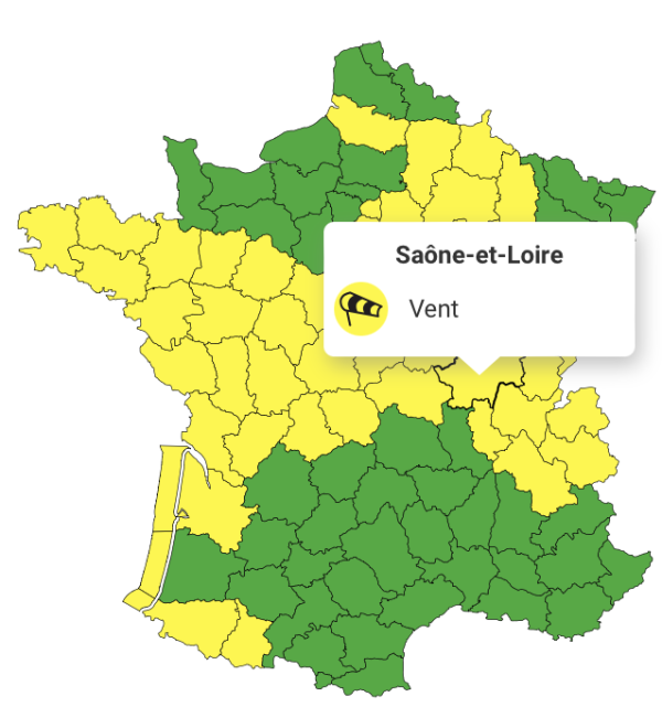 La Saône et Loire en vigilance jaune aux vents violents ce mardi 