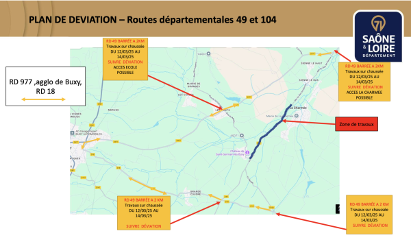 Communes de Saint-Germain-lès-Buxy et La Charmée - Travaux de réfection de la couche de roulement et de préparation avant enduits