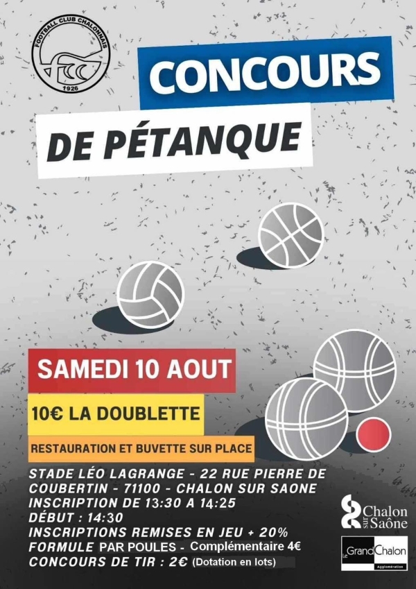 Le FC Chalon annonce son concours de pétanque du 10 août 