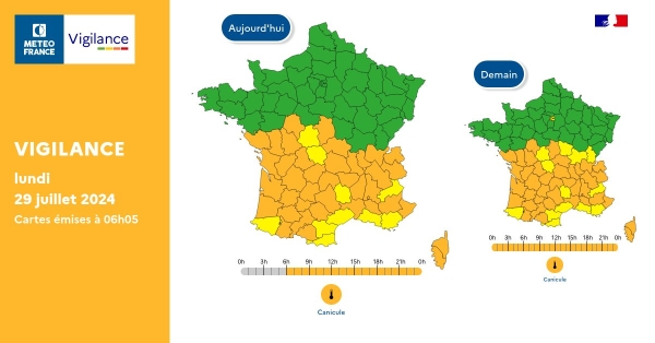 Vague de chaleur : 39 départements d'une large moitié sud de la France placés en vigilance orange canicule