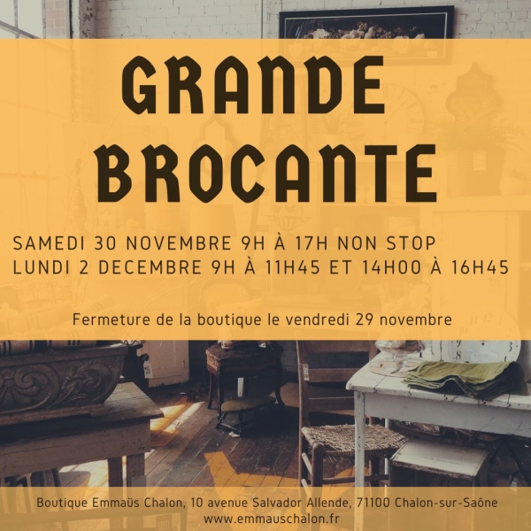 La grande brocante d'Emmaüs Chalon, c'est ce samedi 30 novembre et lundi 2 décembre 