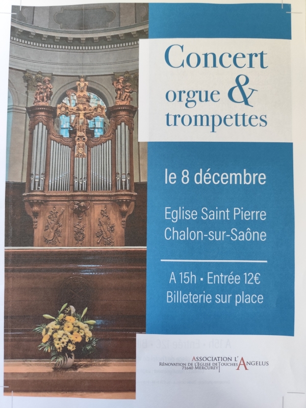 Grand concert d'orgue et trompettes en l'Eglise Saint-Pierre le 8 décembre 