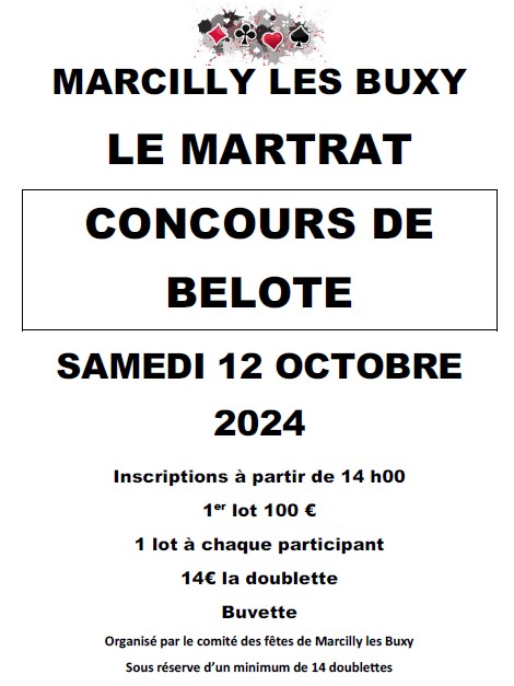 Concours de belote samedi prochain à Marcilly les Buxy 