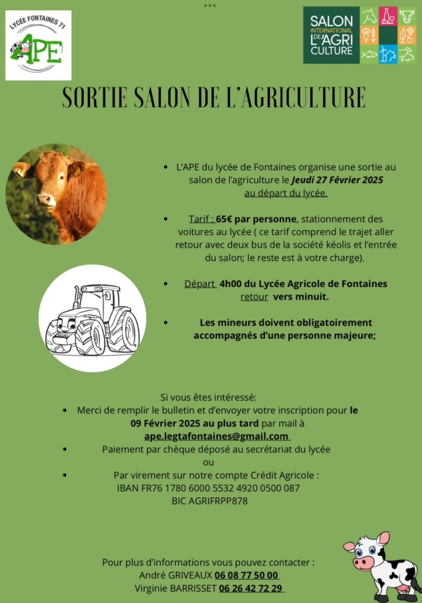 SALON AGRICULTURE 2025  - Profitez de l'organisation du Lycée Agricole de Fontaines 