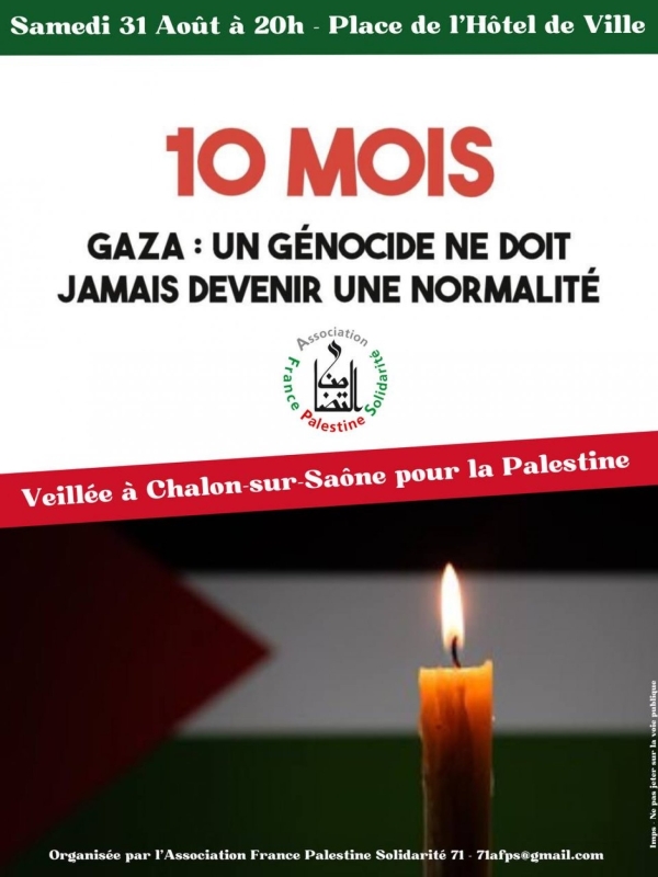 Une veillée pour la Palestine, samedi à Chalon sur Saône