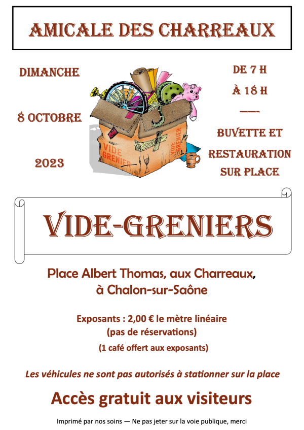 Le vide-greniers de l'Amicale des Charreaux annoncé pour le 8 octobre