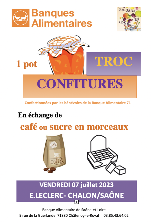 Le Troc confiture de la Banque Alimentaire de Saône et Loire annoncé 