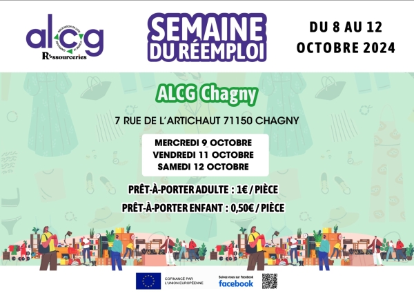 Chagny - Semaine du Réemploi de l'ALCG : du 8 au 12 octobre adoptez la seconde main et soutenez une économie locale et solidaire