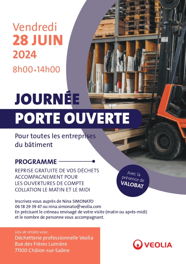 Venez participer aux portes ouvertes ‘Véolia’ du 28/06/2024. 