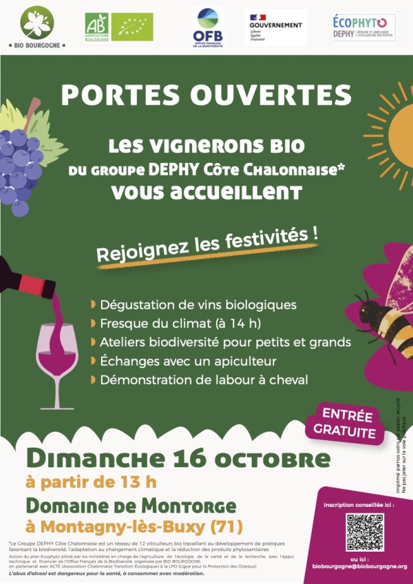 Dimanche 16 octobre à partir de 13 heures (weekend de la Paulée), venez participer à une dégustation de vins bio au Domaine de Montorge