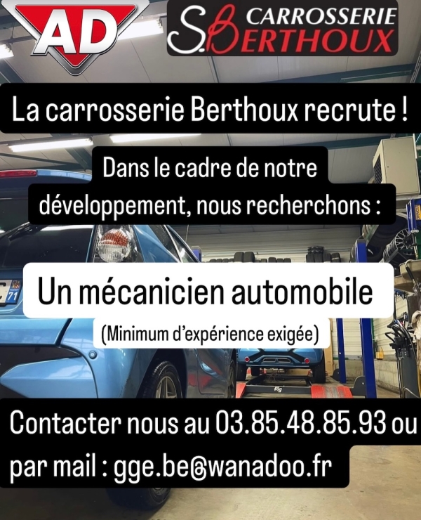 EMPLOI – Le Garage Berthoux recrute un MÉCANICIEN AUTO