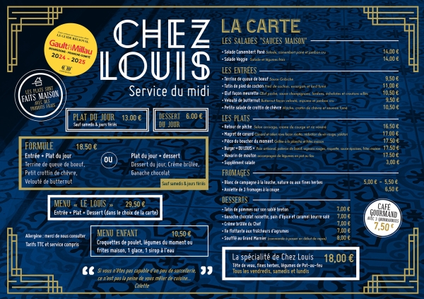 La nouvelle carte de Chez Louis est arrivée : Fraîcheur & Fait maison au rendez-vous !