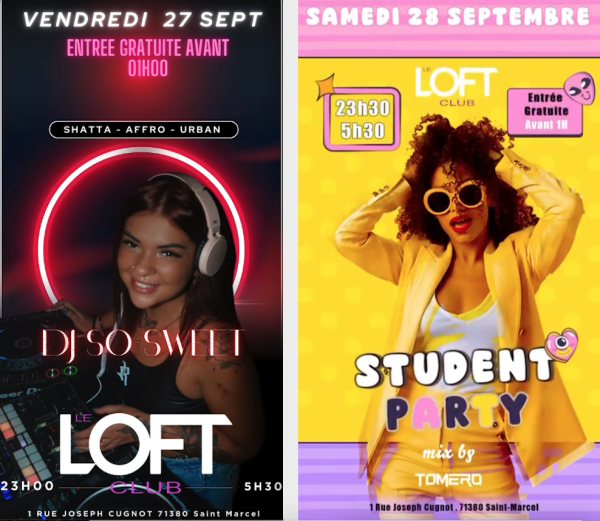 Votre week-end du 27 et 28 septembre au LOFT CLUB