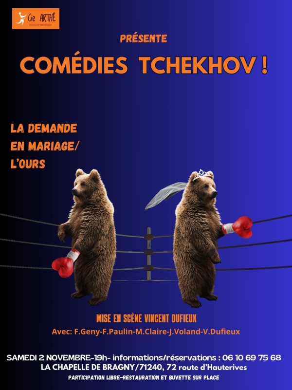 "La Demande en mariage/l'ours" pièce de théâtre à La Chapelle de Bragny Samedi 2 novembre à 19h00.