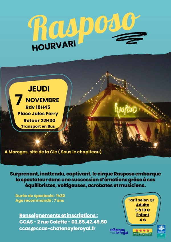 Le CCAS de Châtenoy le Royal organise une sortie au cirque Rasposo jeudi 7 novembre en soirée à Moroges.