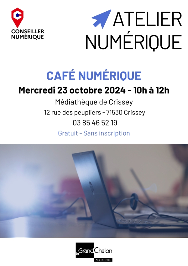  Crissey : Atelier numérique - Café numérique à la Médiathèque mercredi 23 octobre 2024 de 10h à 12h