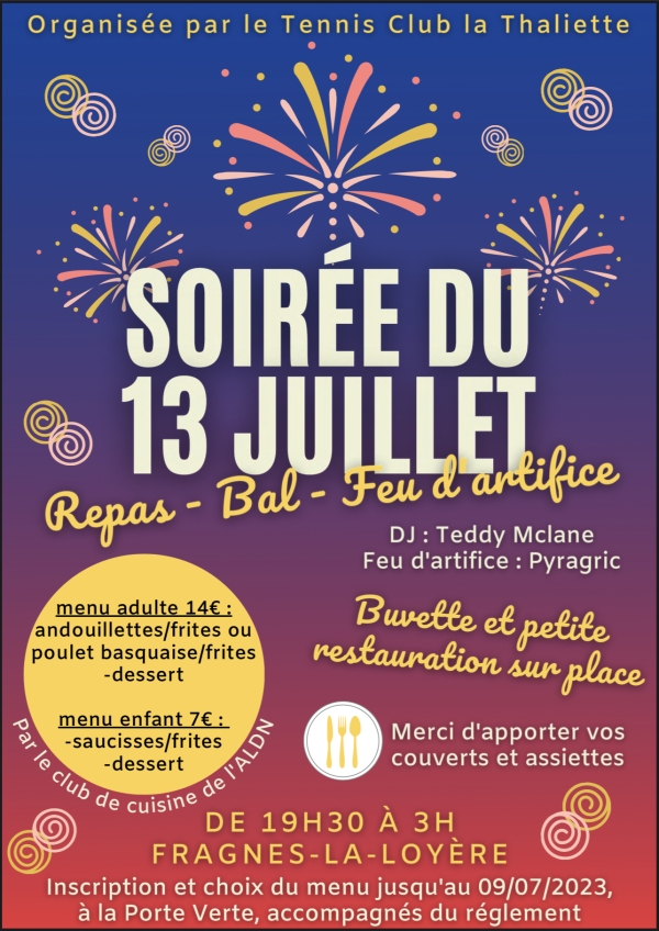 Le Tennis Club La Thaliette organise la soirée du 13 juillet ! 