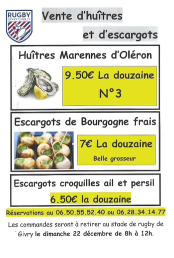 Repas de fêtes de fin d'année : le RGC vous propose sa vente d'escargots et d'huitres 