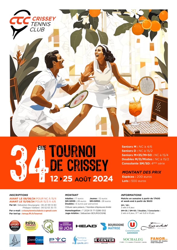 Crissey Tennis Club : rendez-vous le 12 août prochain pour le coup d’envoi de leur traditionnel tournoi annuel 